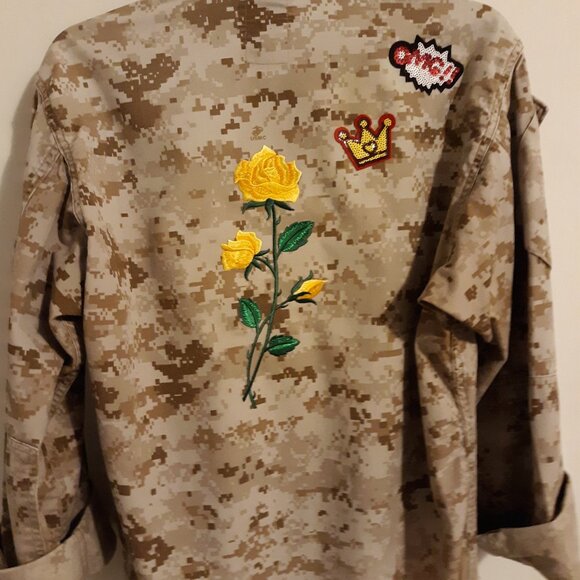 MILITARY MARINE Authentic JACKET Repurposed Upcycle Digital Festival style - Picture 3 of 3